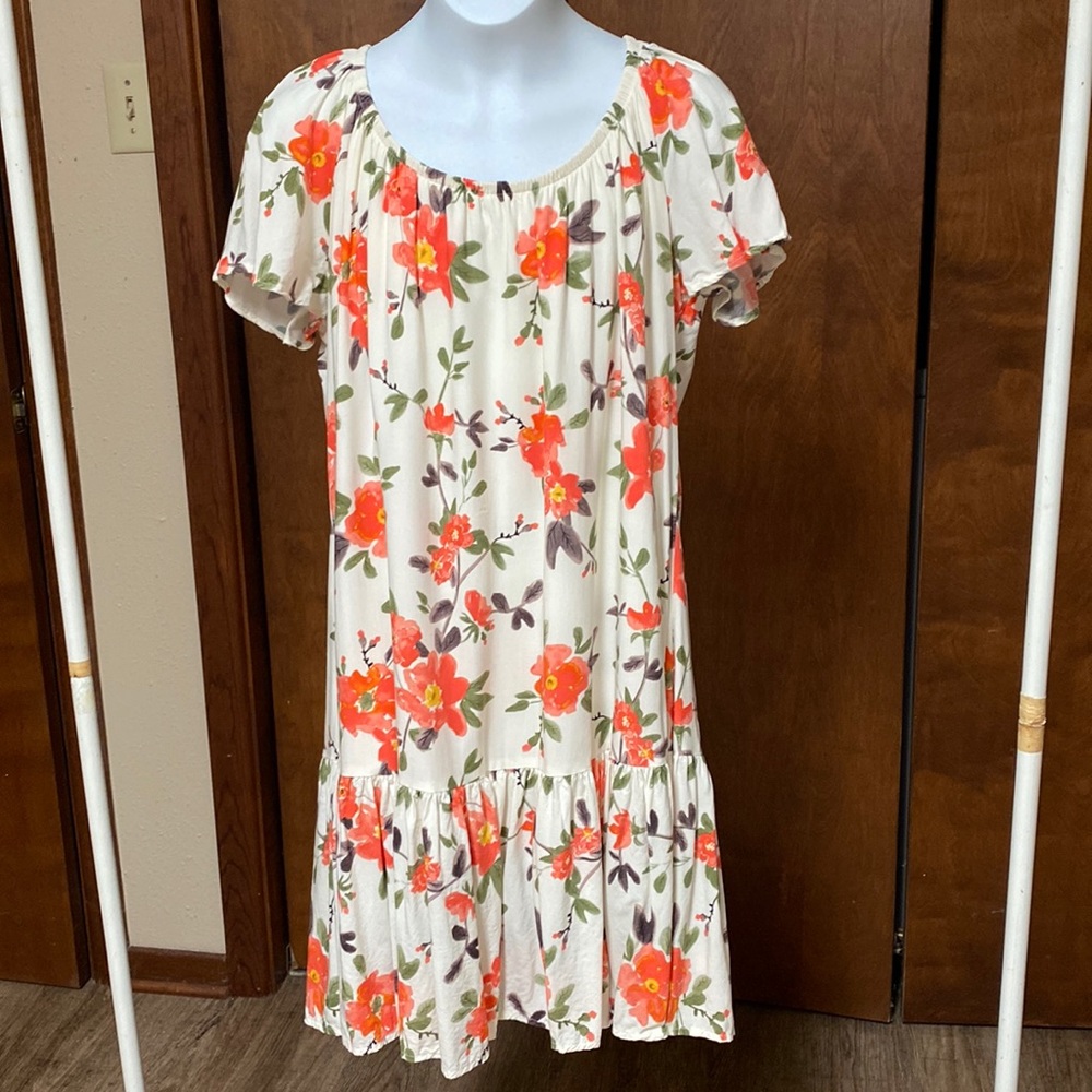 Matilda Jane Cream Floral Short Sleeve Dress with Orange Flowers